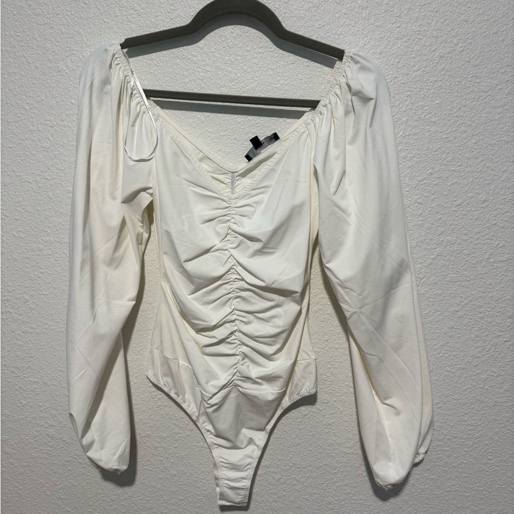 Lulu's Cream Ruched Bodysuit